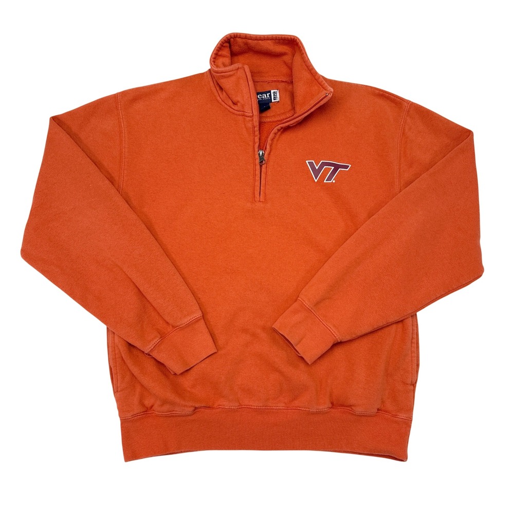 Virginia Tech Sweatshirt Small Orange Gear For Sport Big Cotton 1/4 Zip Pullover